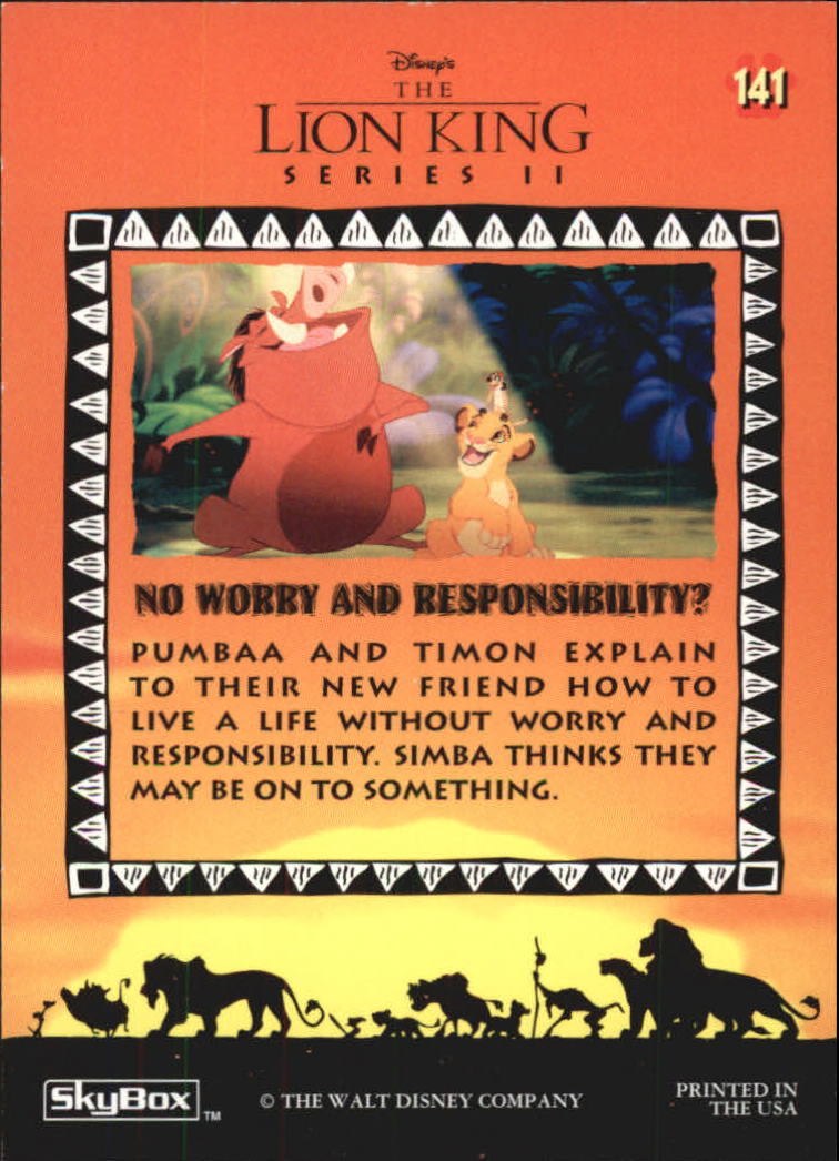 The Lion King (1994 Skybox) "Main Set" Cards #1 to #170 - Picture 281 of 339