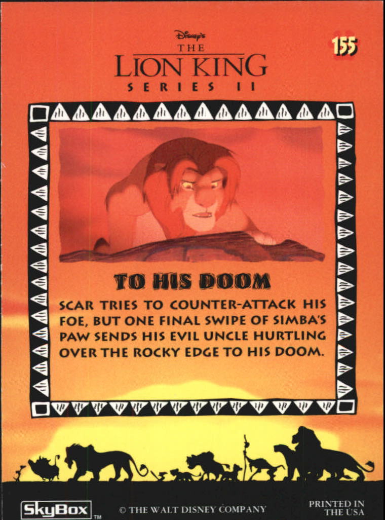 The Lion King (1994 Skybox) "Main Set" Cards #1 to #170 - Picture 309 of 339