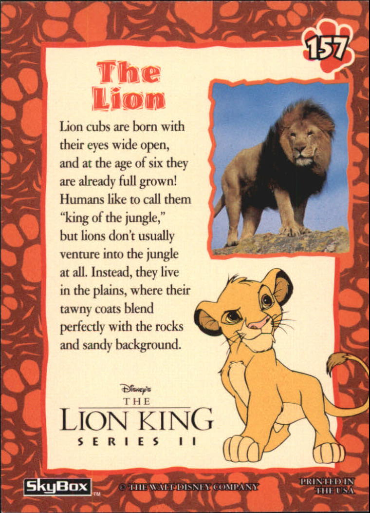 The Lion King (1994 Skybox) "Main Set" Cards #1 to #170 - Picture 313 of 339