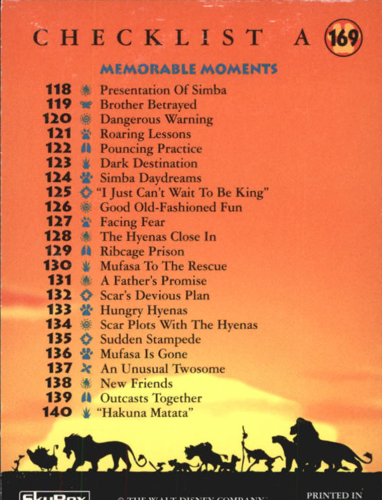 The Lion King (1994 Skybox) "Main Set" Cards #1 to #170 - Picture 337 of 339