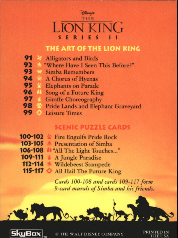 The Lion King (1994 Skybox) "Main Set" Cards #1 to #170 - Picture 336 of 339