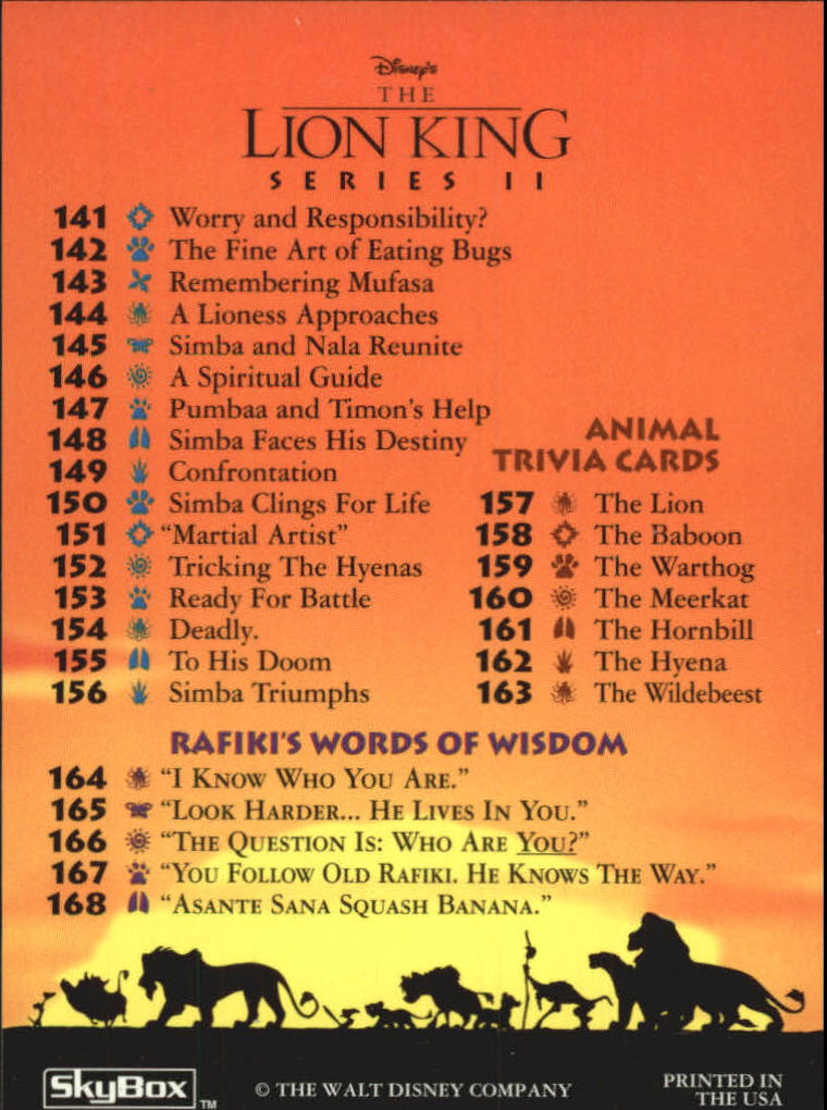The Lion King (1994 Skybox) "Main Set" Cards #1 to #170 - Picture 338 of 339