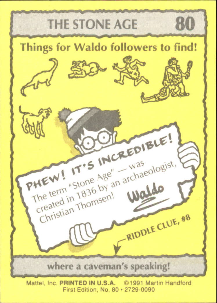 1991 Mattel Where's Waldo? #80 where a caveman's speaking back image