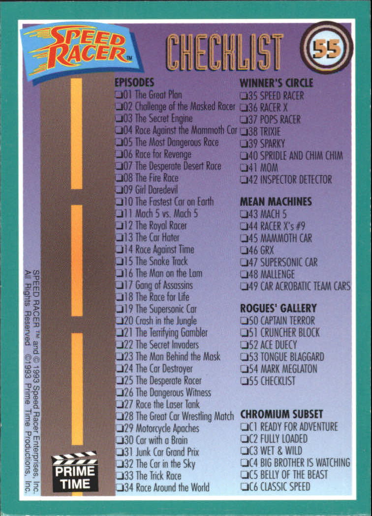 Speed Racer (1993 Prime Time) "Main Set" Base Cards #1 to #55 - Picture 111 of 111