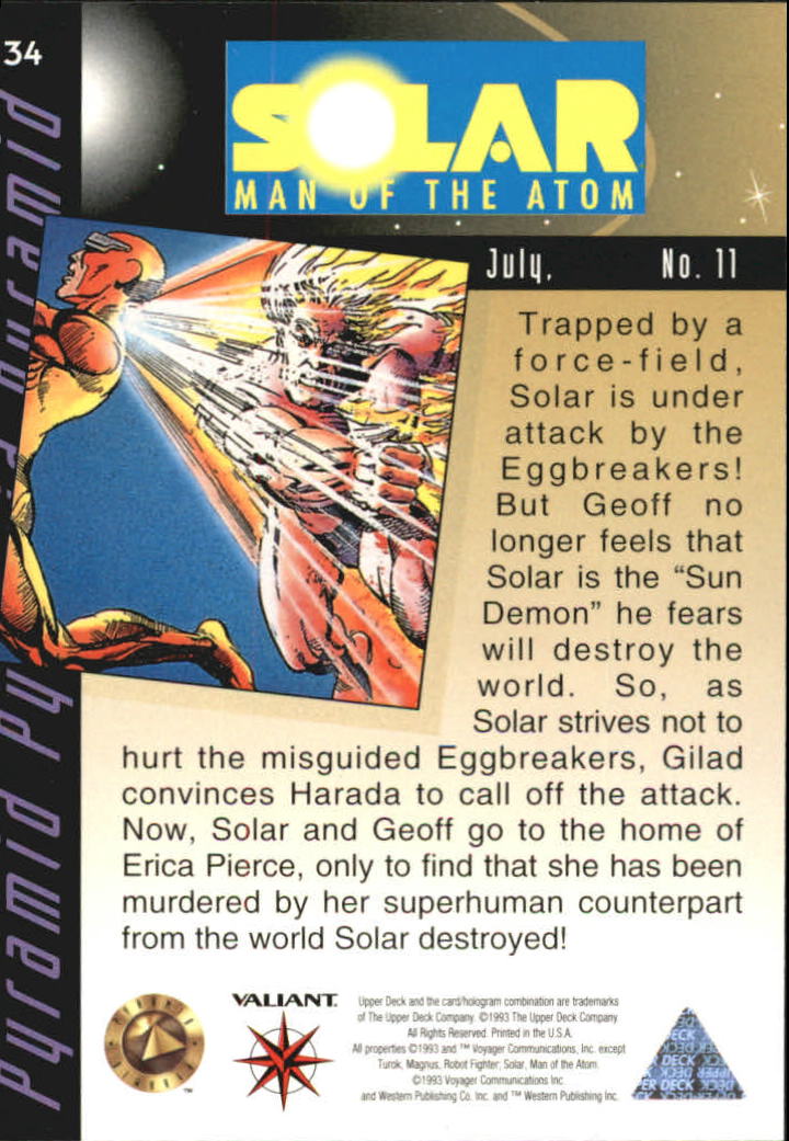 1993 Upper Deck Valiant Era #34 Solar, Man of the Atom July #11 back image