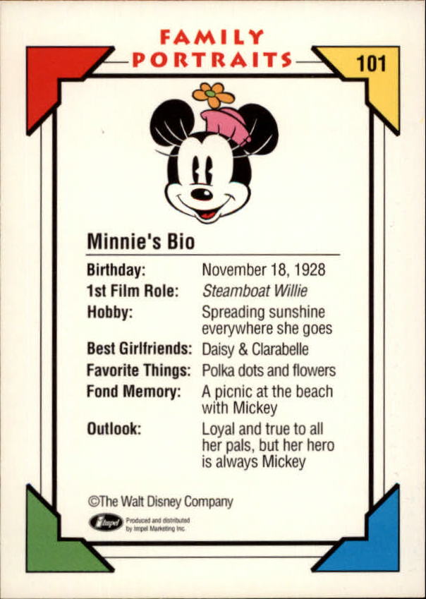 1991 Impel Disney Series One #101 Minnie's Bio back image