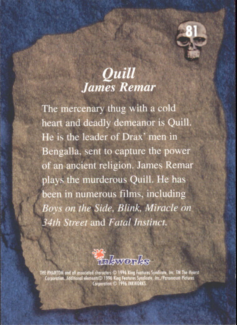 1996 Inkworks The Phantom Movie #81 Quill - James Remar back image