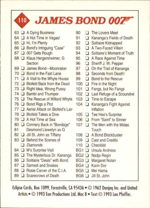 1993 Eclipse James Bond 007 Series Two #110 Checklist - NM-MT