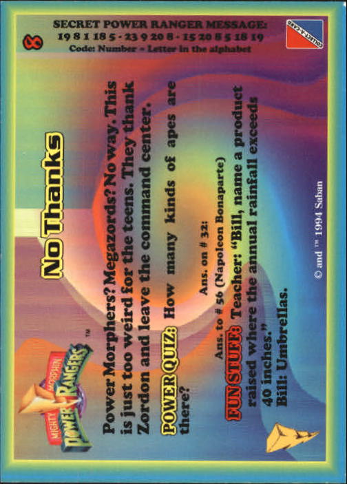 Power Rangers Series One (1994 Collect-A-Card) "Main Set" Cards #1 to #72 - Picture 17 of 145