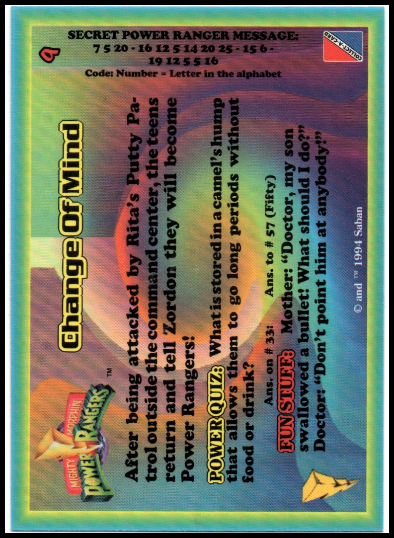 Power Rangers Series One (1994 Collect-A-Card) "Main Set" Cards #1 to #72 - Picture 23 of 145
