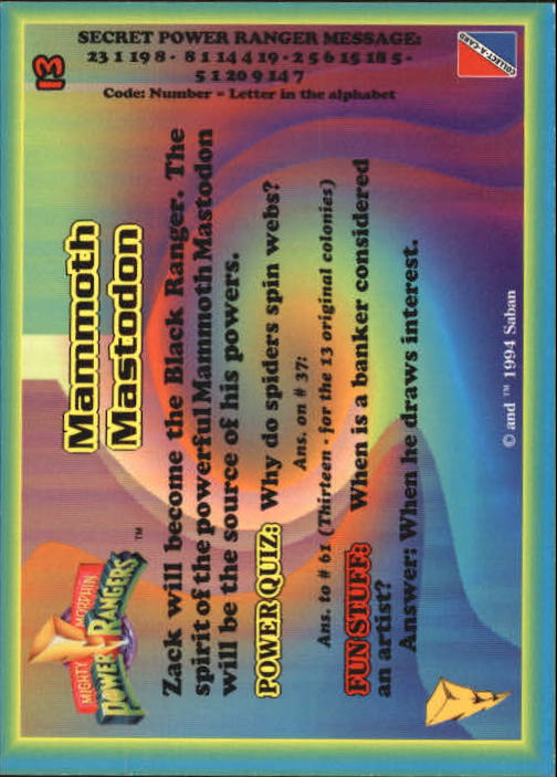 Power Rangers Series One (1994 Collect-A-Card) "Main Set" Cards #1 to #72 - Picture 27 of 145