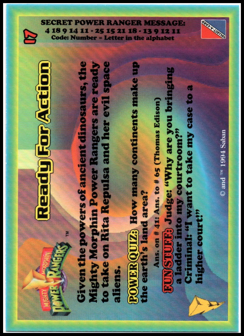 Power Rangers Series One (1994 Collect-A-Card) "Main Set" Cards #1 to #72 - Picture 35 of 145