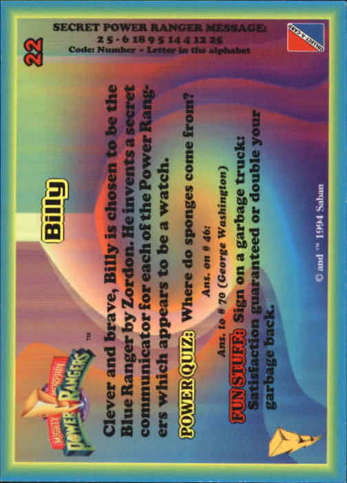 Power Rangers Series One (1994 Collect-A-Card) "Main Set" Cards #1 to #72 - Picture 45 of 145