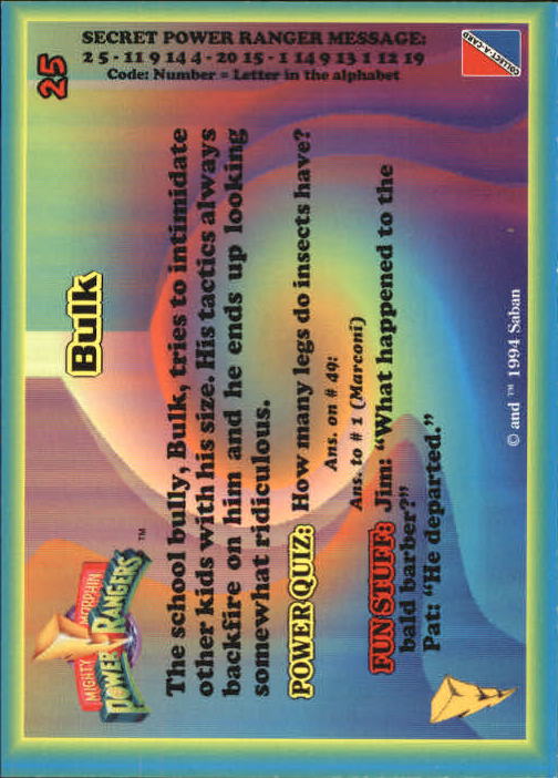 Power Rangers Series One (1994 Collect-A-Card) "Main Set" Cards #1 to #72 - Picture 51 of 145
