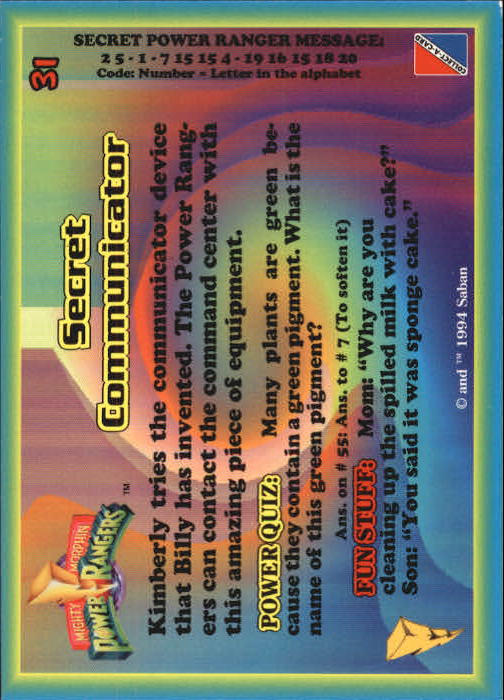 Power Rangers Series One (1994 Collect-A-Card) "Main Set" Cards #1 to #72 - Picture 63 of 145