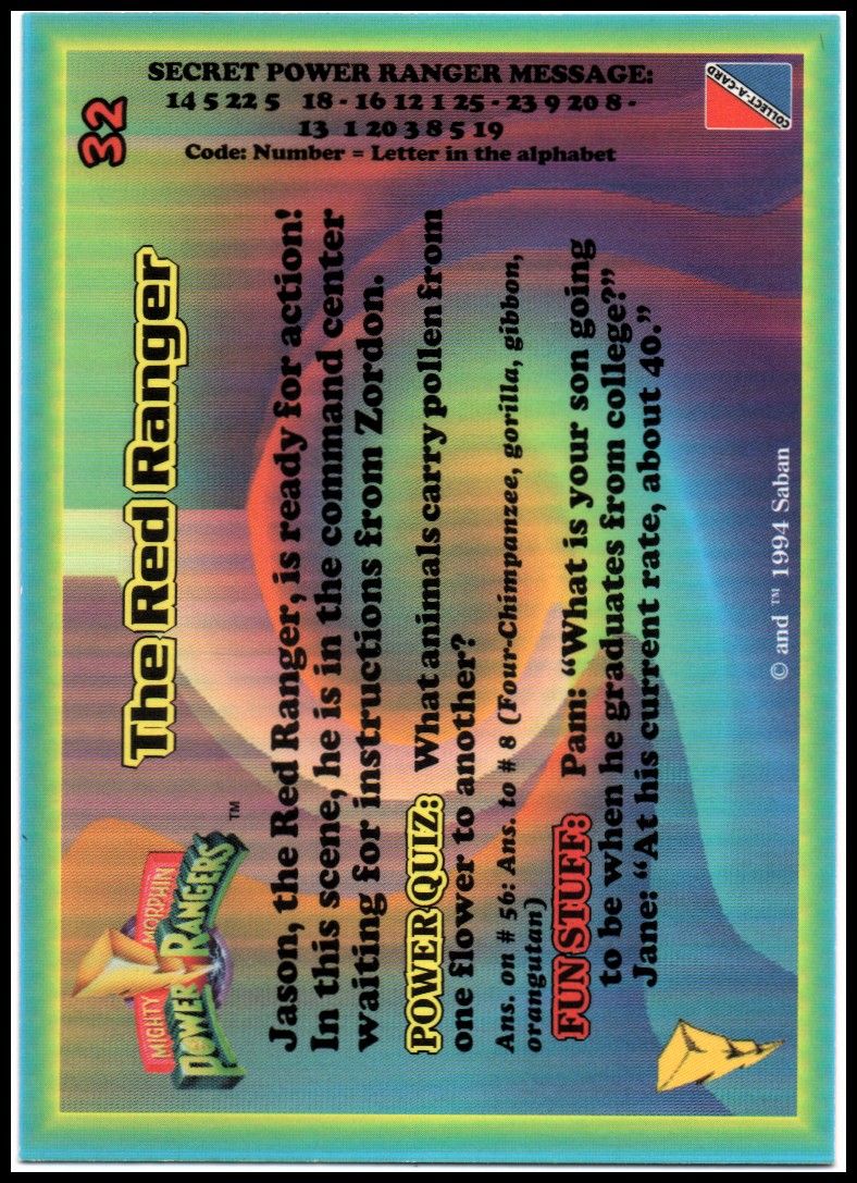 Power Rangers Series One (1994 Collect-A-Card) "Main Set" Cards #1 to #72 - Picture 65 of 145