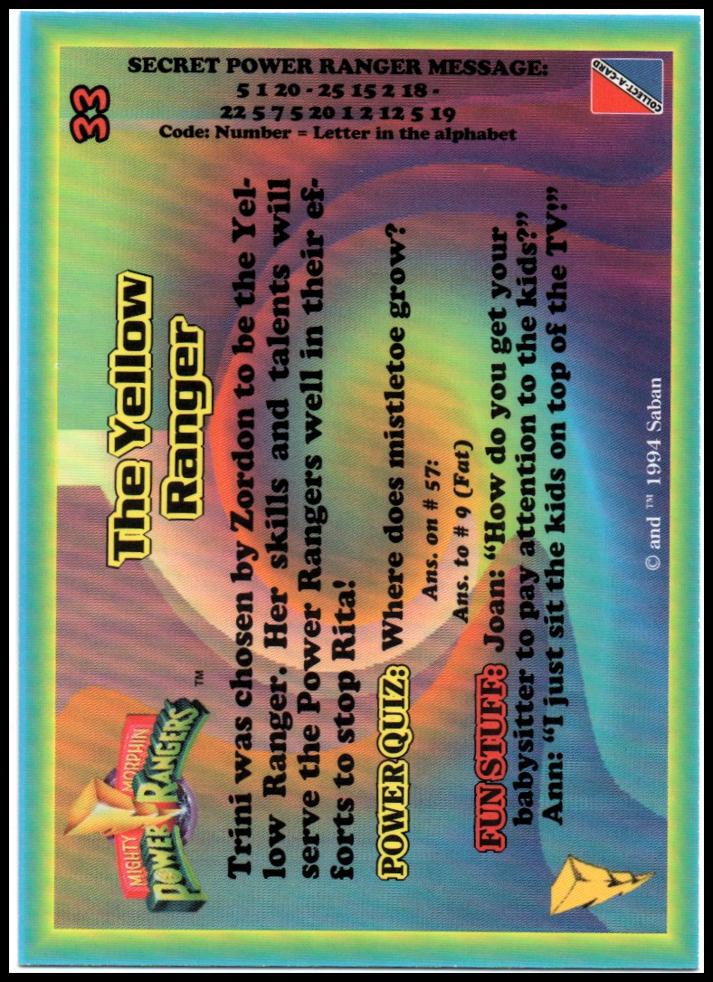 Power Rangers Series One (1994 Collect-A-Card) "Main Set" Cards #1 to #72 - Picture 67 of 145