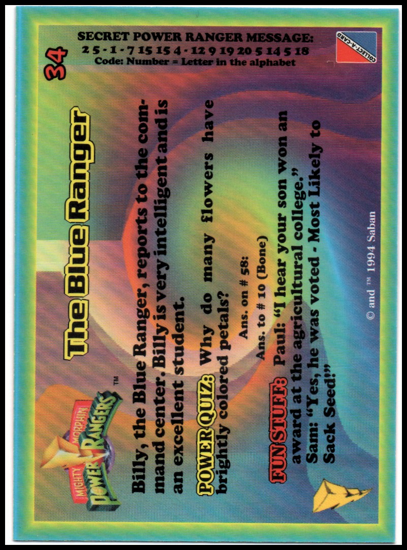 Power Rangers Series One (1994 Collect-A-Card) "Main Set" Cards #1 to #72 - Picture 69 of 145