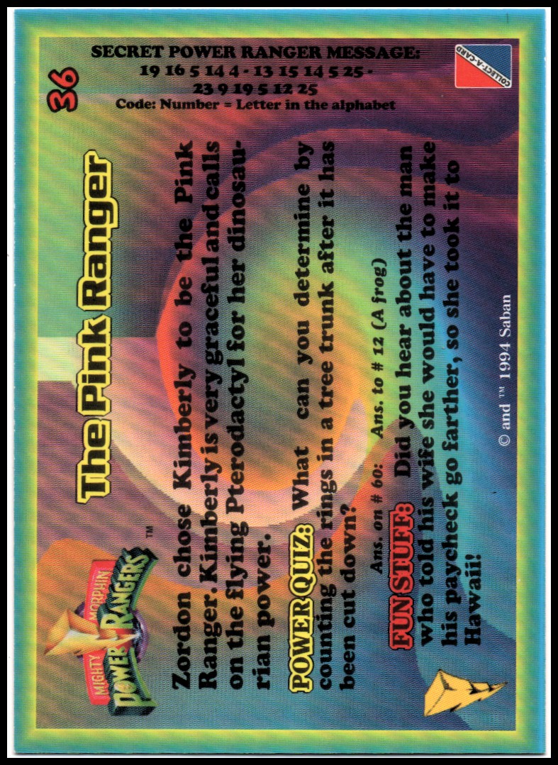 Power Rangers Series One (1994 Collect-A-Card) "Main Set" Cards #1 to #72 - Picture 73 of 145