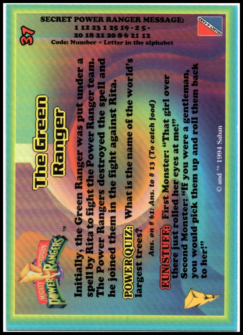 Power Rangers Series One (1994 Collect-A-Card) "Main Set" Cards #1 to #72 - Picture 75 of 145