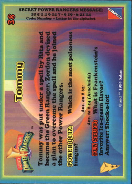 Power Rangers Series One (1994 Collect-A-Card) "Main Set" Cards #1 to #72 - Picture 77 of 145