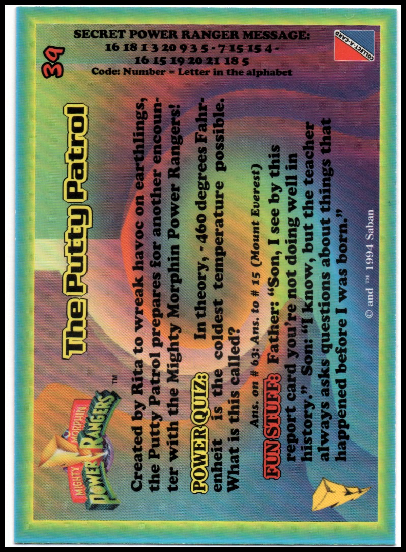 Power Rangers Series One (1994 Collect-A-Card) "Main Set" Cards #1 to #72 - Picture 79 of 145