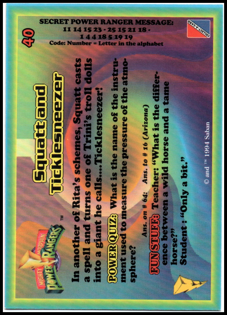 Power Rangers Series One (1994 Collect-A-Card) "Main Set" Cards #1 to #72 - Picture 81 of 145