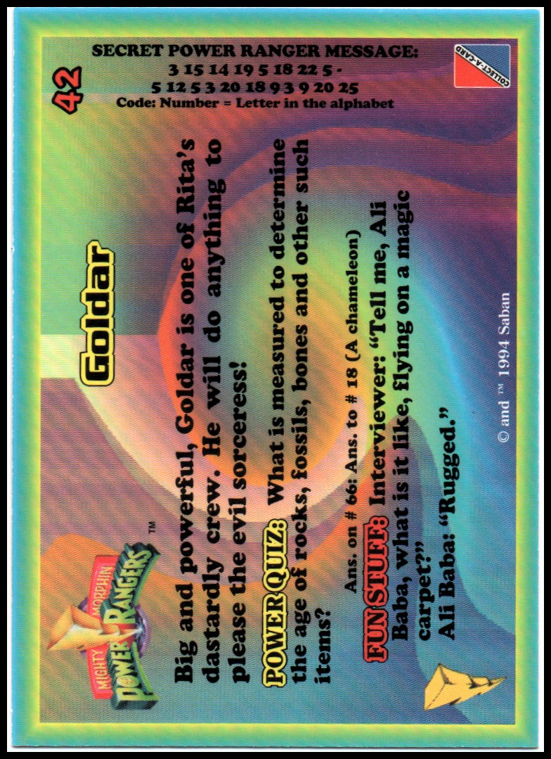 Power Rangers Series One (1994 Collect-A-Card) "Main Set" Cards #1 to #72 - Picture 85 of 145