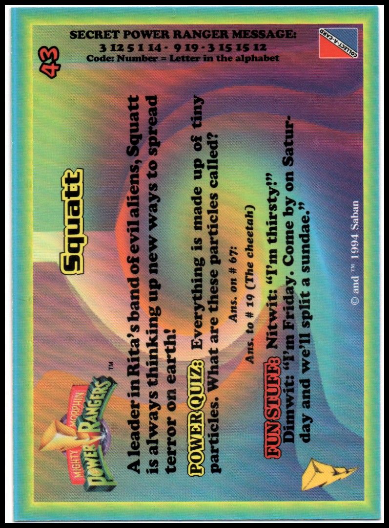 Power Rangers Series One (1994 Collect-A-Card) "Main Set" Cards #1 to #72 - Picture 87 of 145