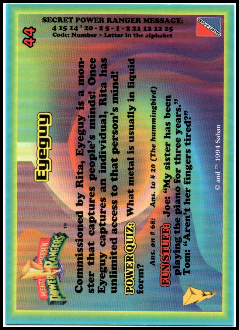 Power Rangers Series One (1994 Collect-A-Card) "Main Set" Cards #1 to #72 - Picture 89 of 145