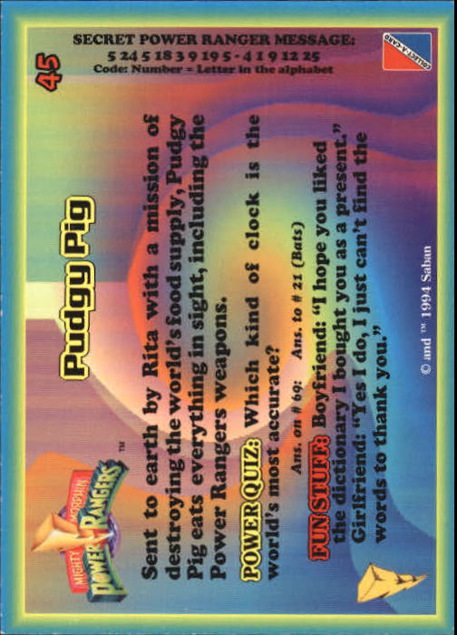 Power Rangers Series One (1994 Collect-A-Card) "Main Set" Cards #1 to #72 - Picture 91 of 145