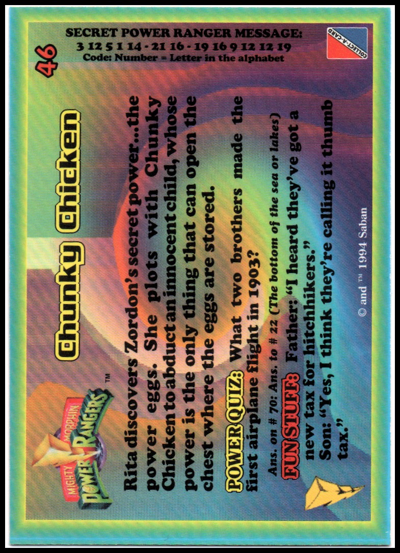 Power Rangers Series One (1994 Collect-A-Card) "Main Set" Cards #1 to #72 - Picture 93 of 145