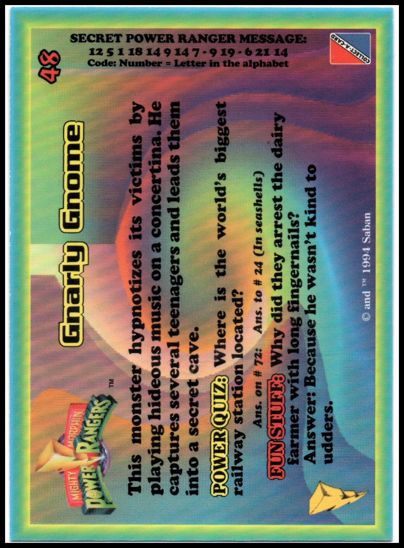 Power Rangers Series One (1994 Collect-A-Card) "Main Set" Cards #1 to #72 - Picture 97 of 145