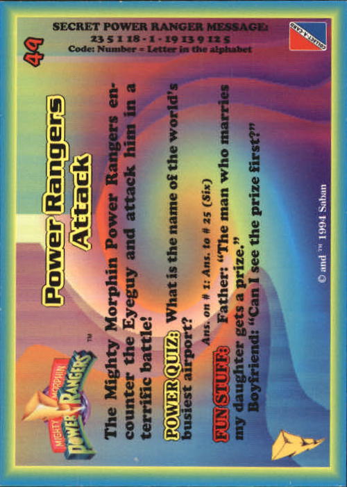 Power Rangers Series One (1994 Collect-A-Card) "Main Set" Cards #1 to #72 - Picture 99 of 145