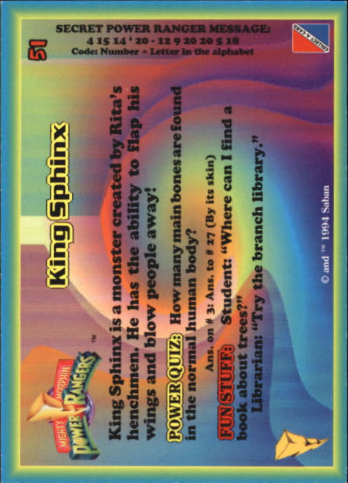 Power Rangers Series One (1994 Collect-A-Card) "Main Set" Cards #1 to #72 - Picture 103 of 145