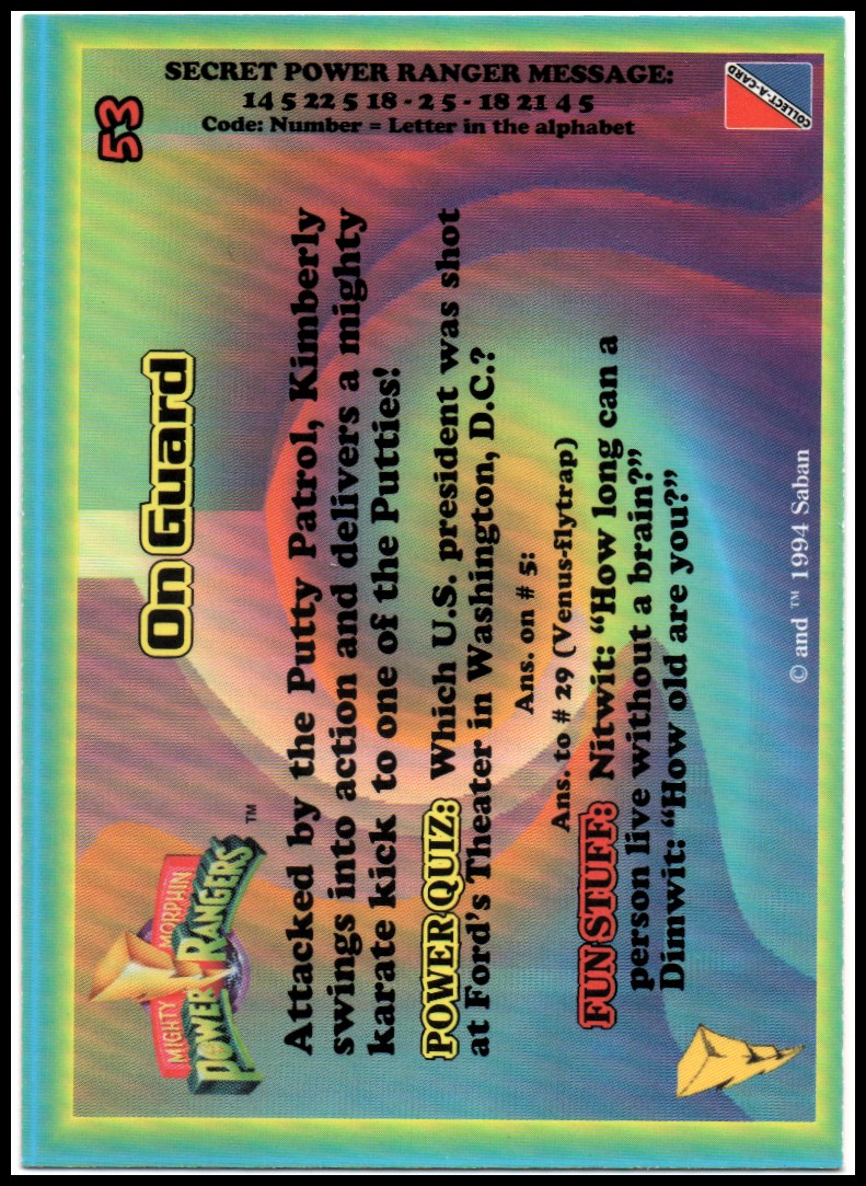 Power Rangers Series One (1994 Collect-A-Card) "Main Set" Cards #1 to #72 - Picture 107 of 145