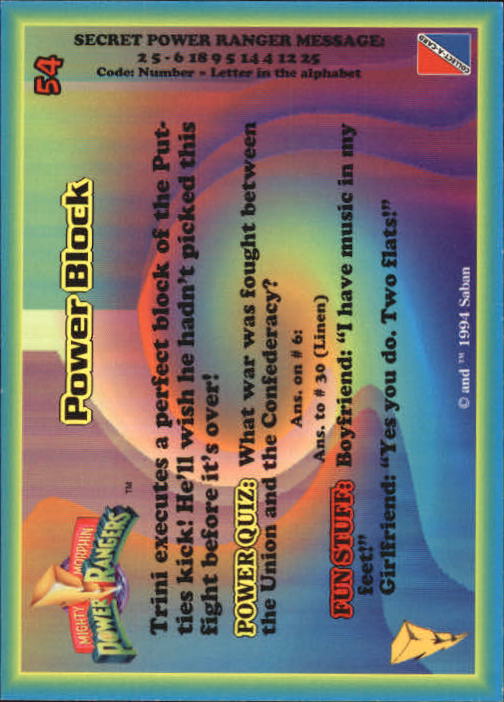 Power Rangers Series One (1994 Collect-A-Card) "Main Set" Cards #1 to #72 - Picture 109 of 145