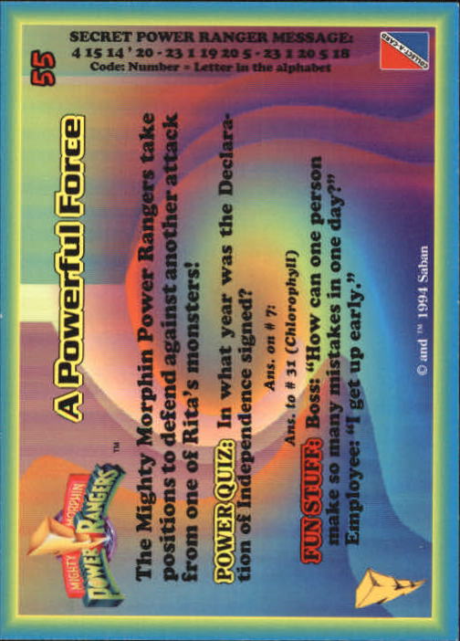 Power Rangers Series One (1994 Collect-A-Card) "Main Set" Cards #1 to #72 - Picture 111 of 145