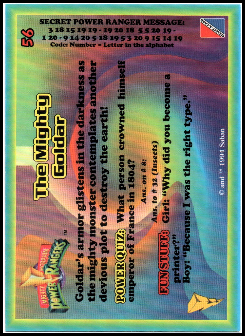 Power Rangers Series One (1994 Collect-A-Card) "Main Set" Cards #1 to #72 - Picture 113 of 145
