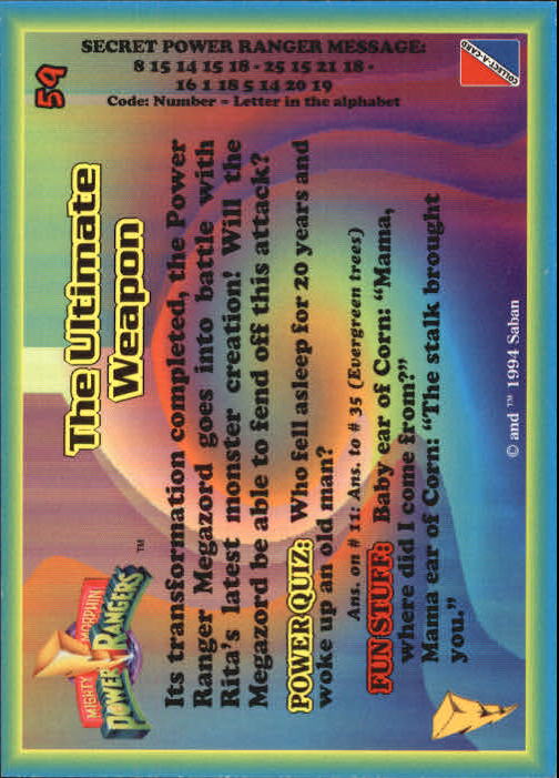 Power Rangers Series One (1994 Collect-A-Card) "Main Set" Cards #1 to #72 - Picture 119 of 145