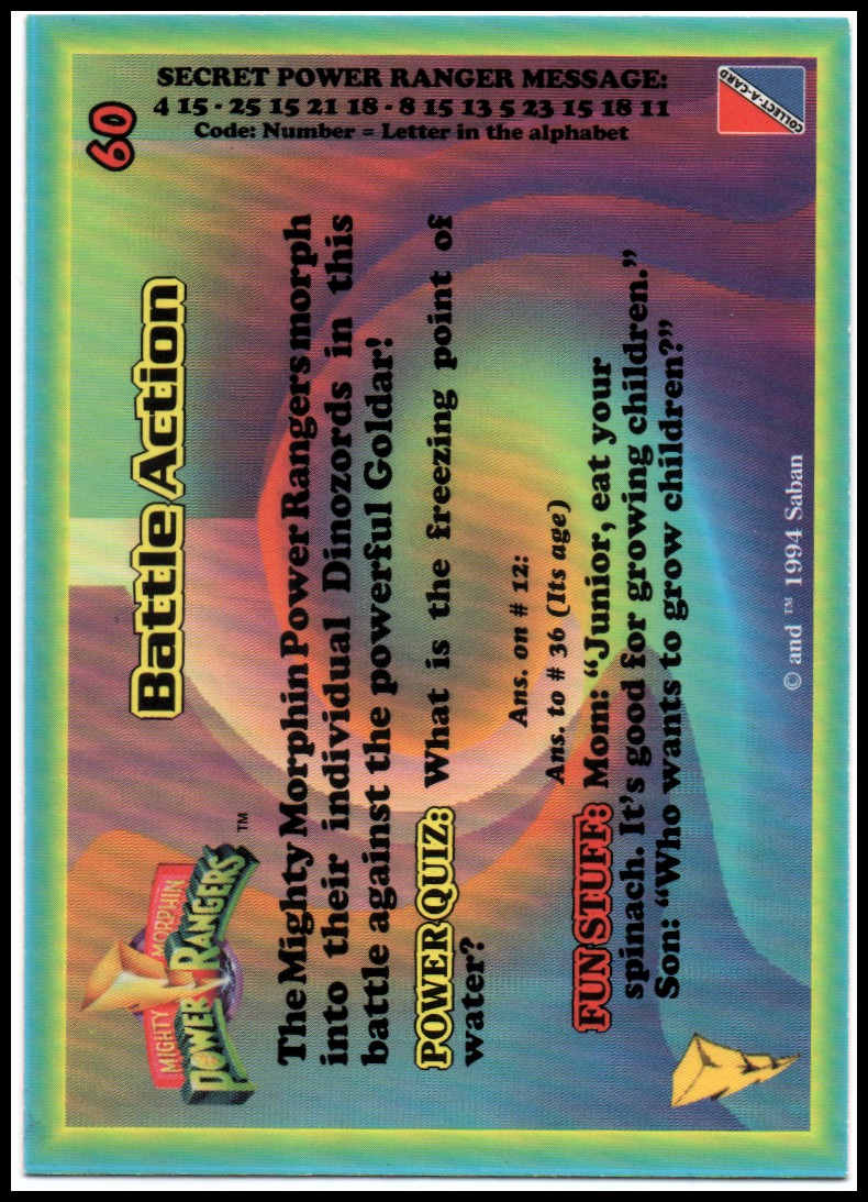 Power Rangers Series One (1994 Collect-A-Card) "Main Set" Cards #1 to #72 - Picture 121 of 145