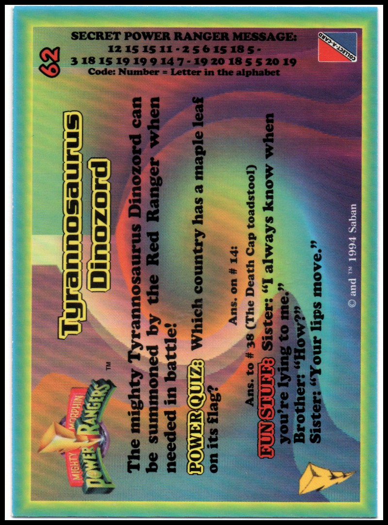 Power Rangers Series One (1994 Collect-A-Card) "Main Set" Cards #1 to #72 - Picture 125 of 145