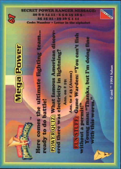 Power Rangers Series One (1994 Collect-A-Card) "Main Set" Cards #1 to #72 - Picture 135 of 145