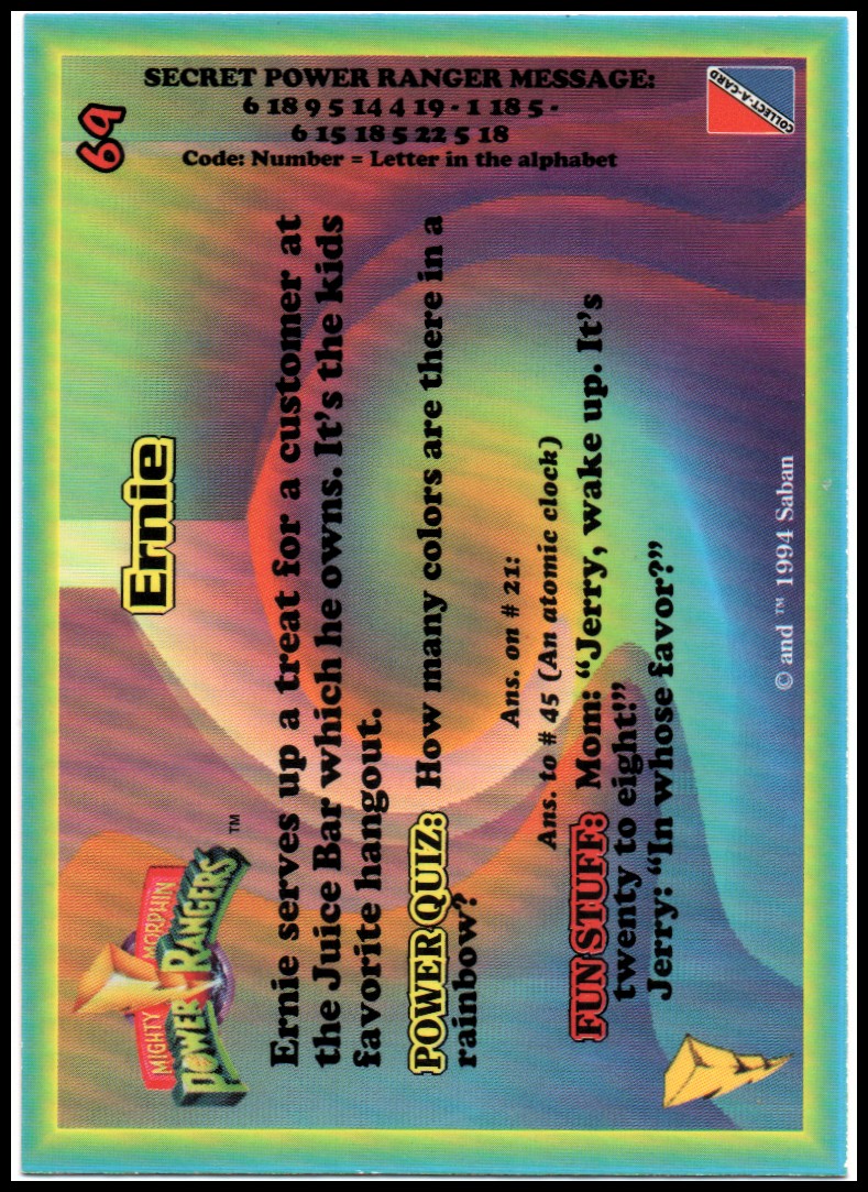 Power Rangers Series One (1994 Collect-A-Card) "Main Set" Cards #1 to #72 - Picture 139 of 145