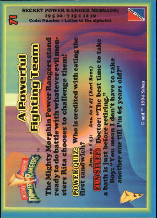 Power Rangers Series One (1994 Collect-A-Card) "Main Set" Cards #1 to #72 - Picture 143 of 145