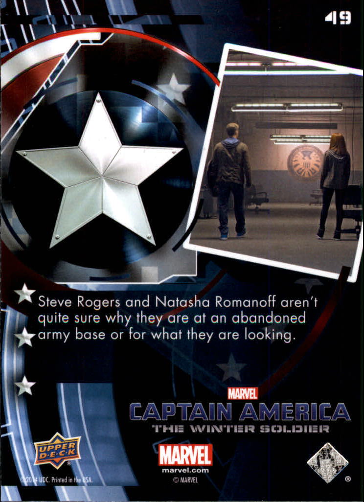2014 Upper Deck Captain America The Winter Soldier Silver Foil #49 Steve Rogers and Natasha Romanoff aren't quite sur back image
