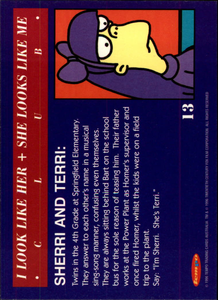 1996 Tempo The Simpsons Down Under #13 Sherri and Terri back image