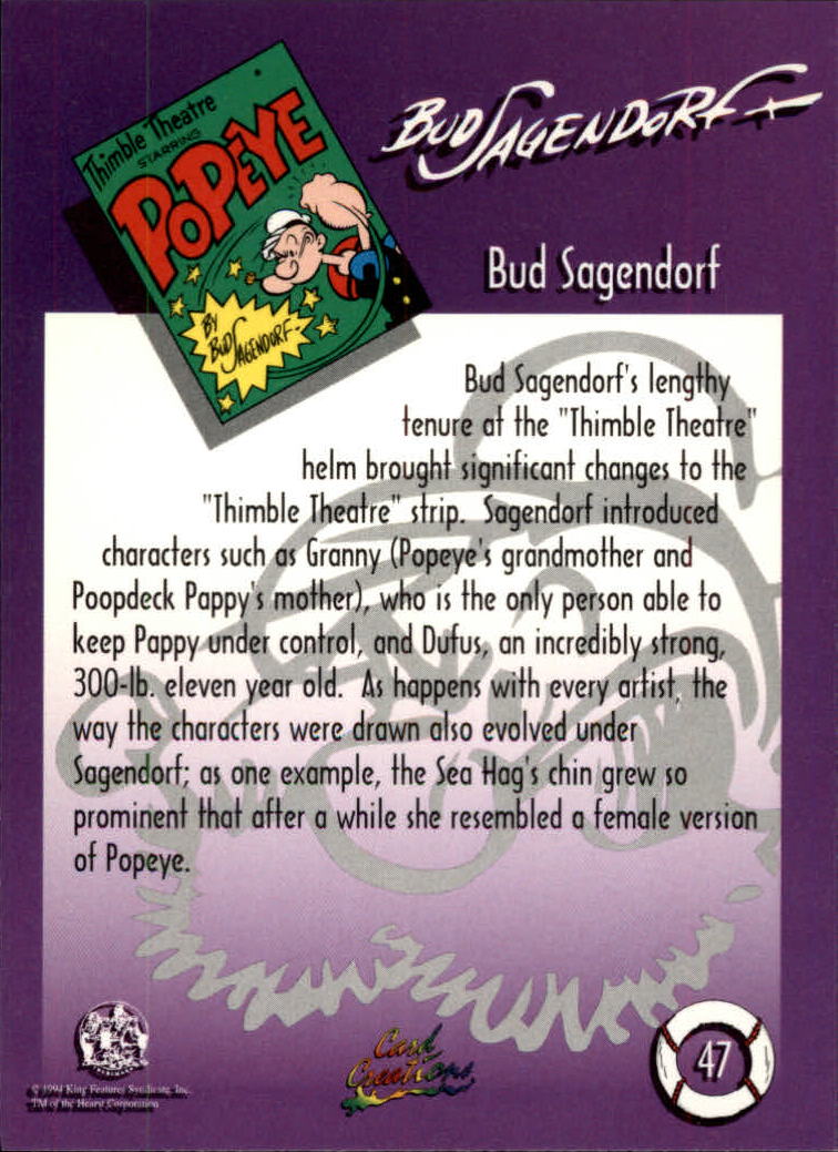 1994 Card Creations Popeye #47 Bud Sagendorf back image