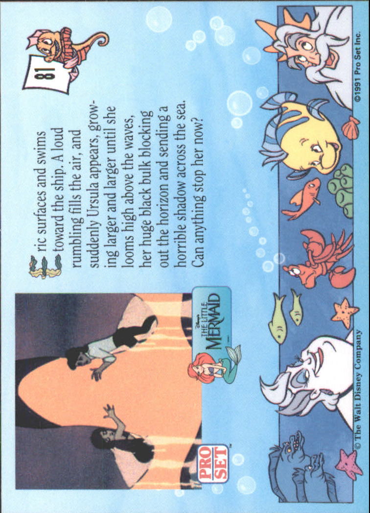 1991 Pro Set The Little Mermaid #81 Eric Surfaces and Swims Toward the Ship back image