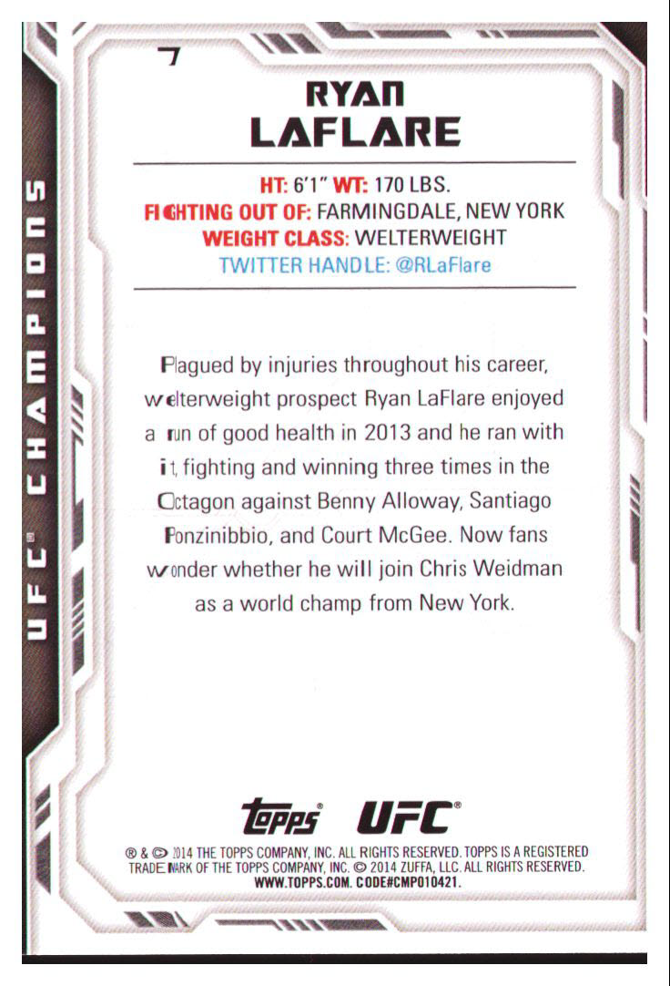 2014 Topps UFC Champions #7 Ryan LaFlare RC back image